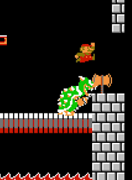 Mario From Original Mario Bros Hitting The Axe On King Koopa