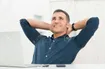 25271763 Mature Man Satisfied Sitting In Front Of Laptop Daydreaming
